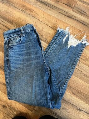 Garage Denim Women's Straight-Leg Distressed Hem Jeans in Blue